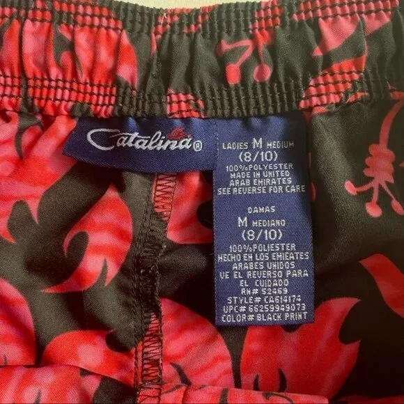 Catalina Black and Pink Floral Hawaiian Style Shorts Size M - Picture 2 of 11